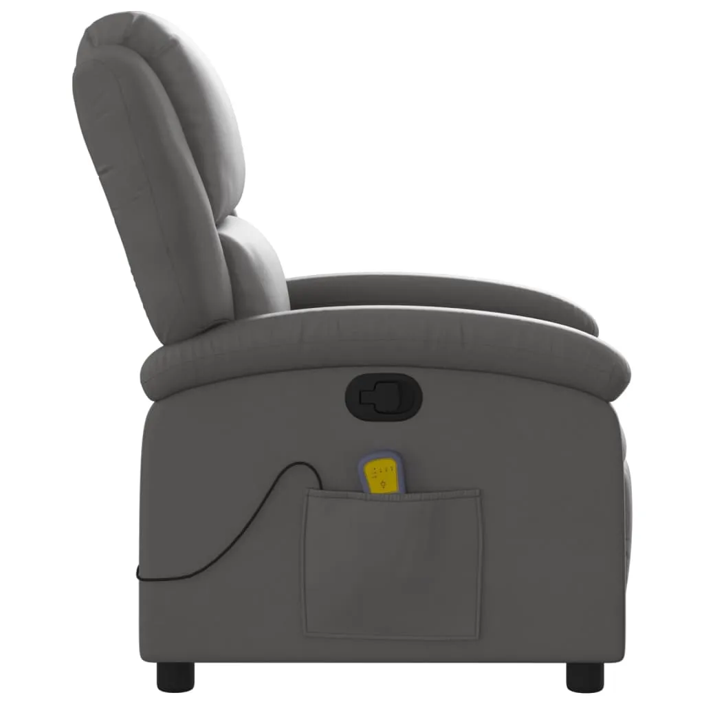 Massage Recliner Chair Gray Real Leather