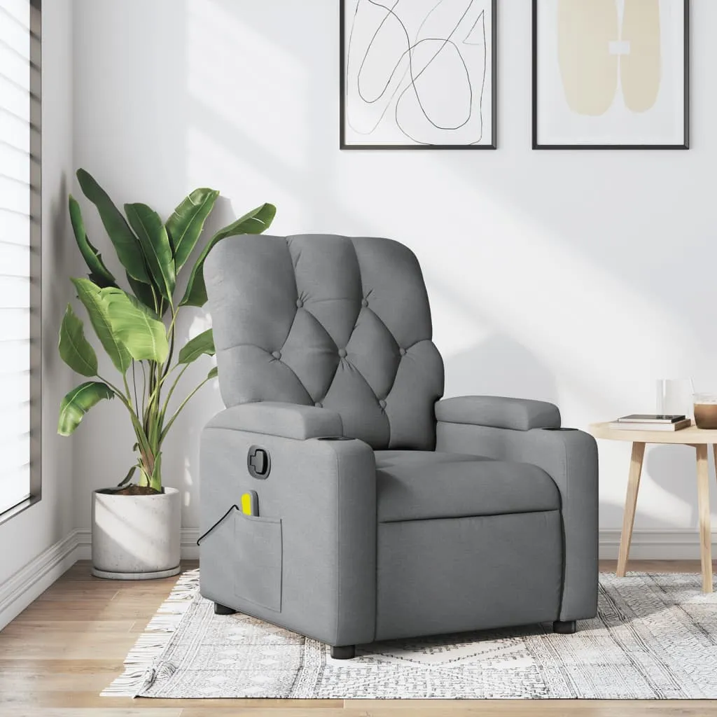 Massage Recliner Chair Light Gray Fabric