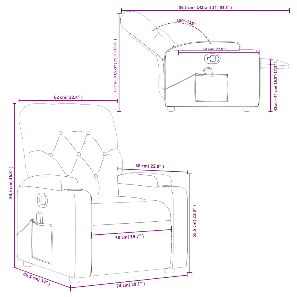 Massage Recliner Chair Light Gray Fabric