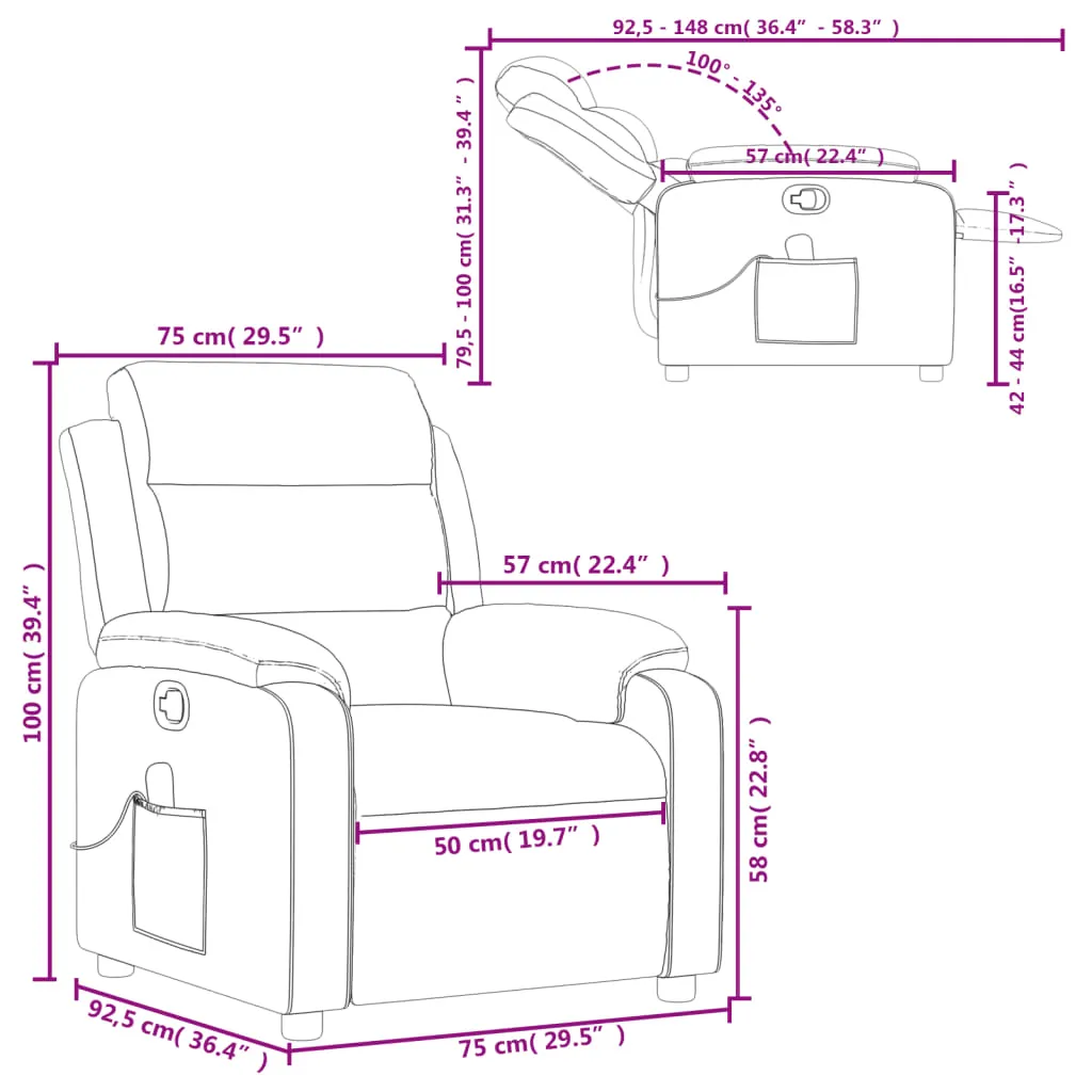 Massage Recliner Chair Light Gray Fabric