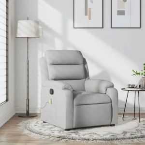 Massage Recliner Chair Light Gray Fabric
