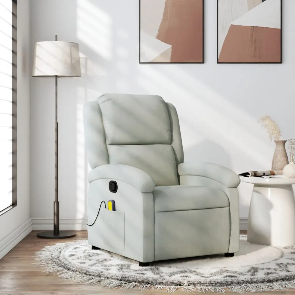 Massage Recliner Chair Light Gray Velvet