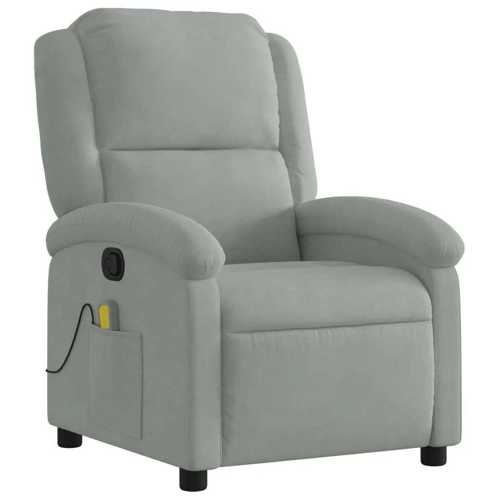 Massage Recliner Chair Light Gray Velvet