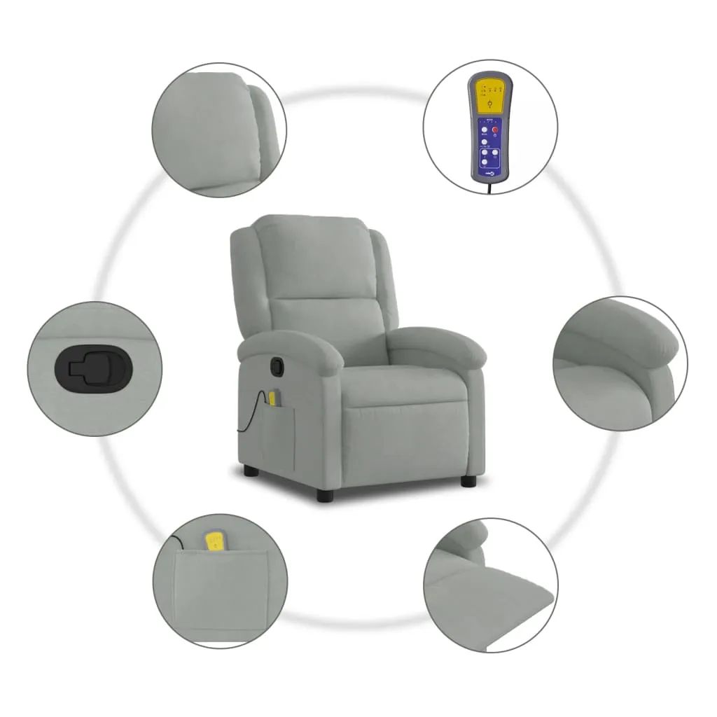 Massage Recliner Chair Light Gray Velvet