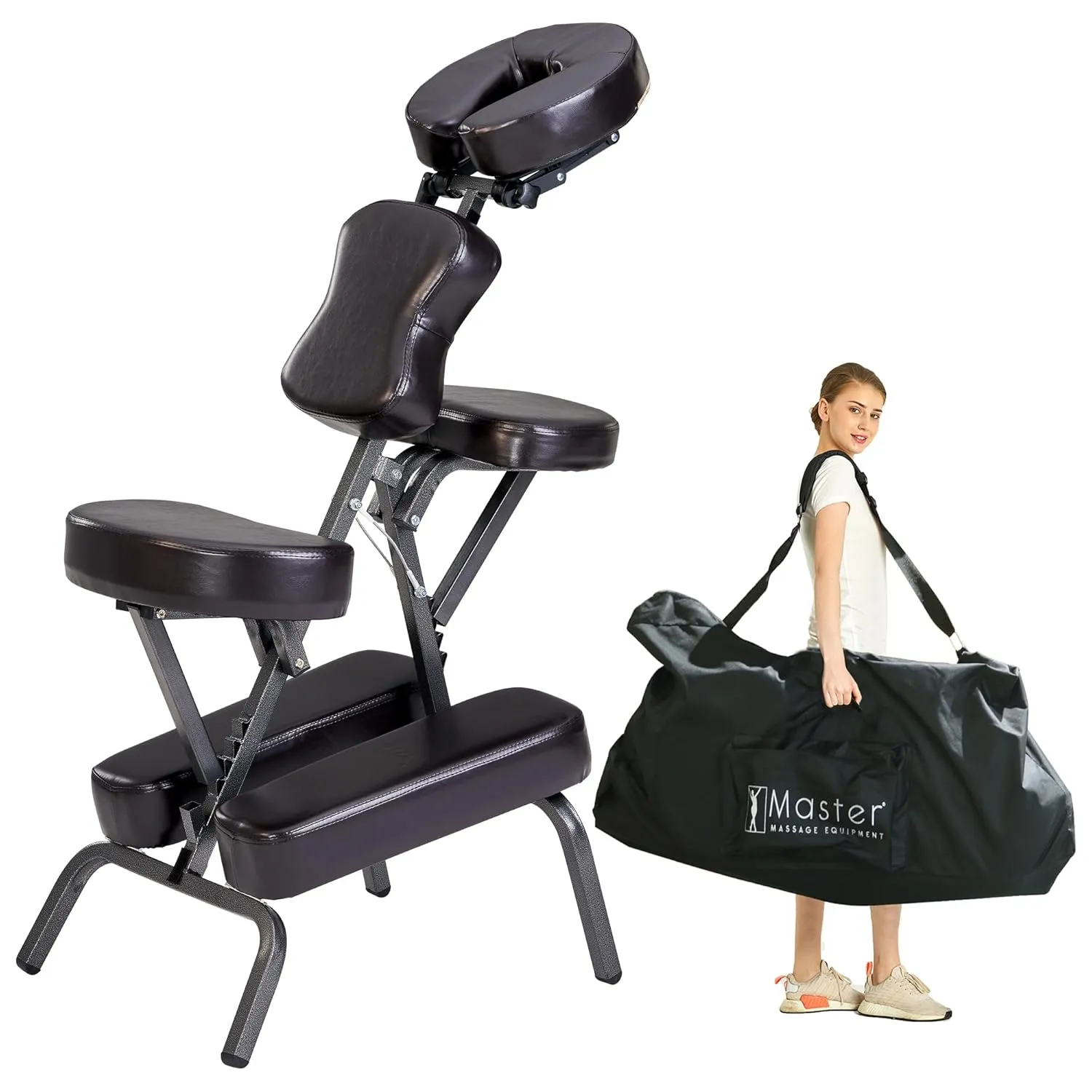 Master Massage Bedford Massage Chair Portable - Lightweight Massage Chair with Carrying Bag - Tattoo Chair Adjustable Face Cradle(Coffee)