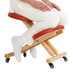 Master Massage Ergonomic Wooden Foldable Kneeling Chair for Office –Wood Folding Posture Chair for Home-Posture Correction Stool-Improve Your Posture Cinnamon Color