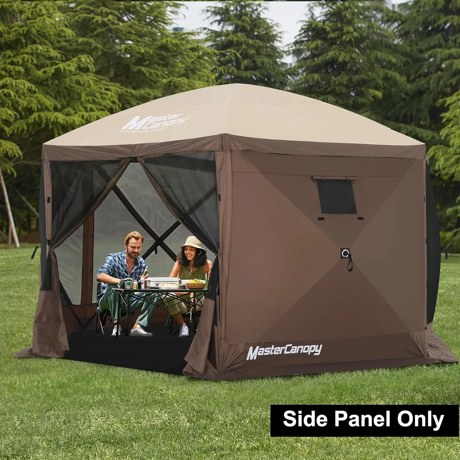 MASTERCANOPY Escape Shelter Side Panel with Window (10x10,Coffee)