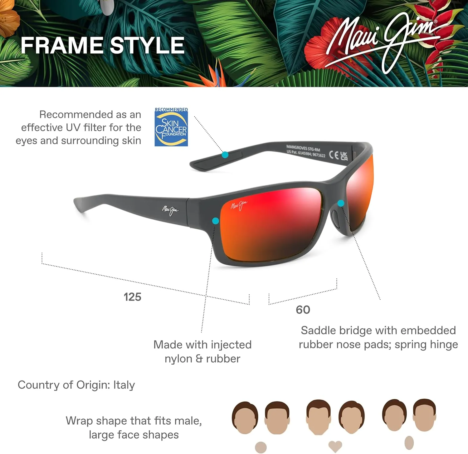 Maui Jim Men's Mangroves Polarized Wrap Sunglasses