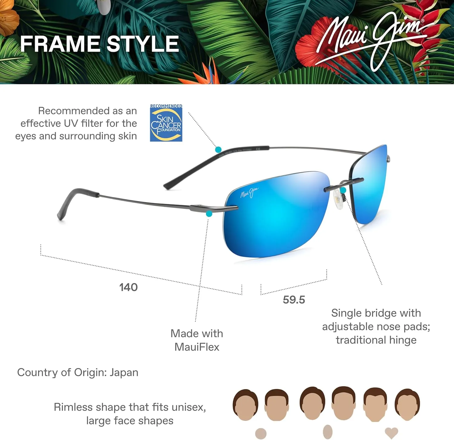 Maui Jim Ohai Rectangular Sunglasses