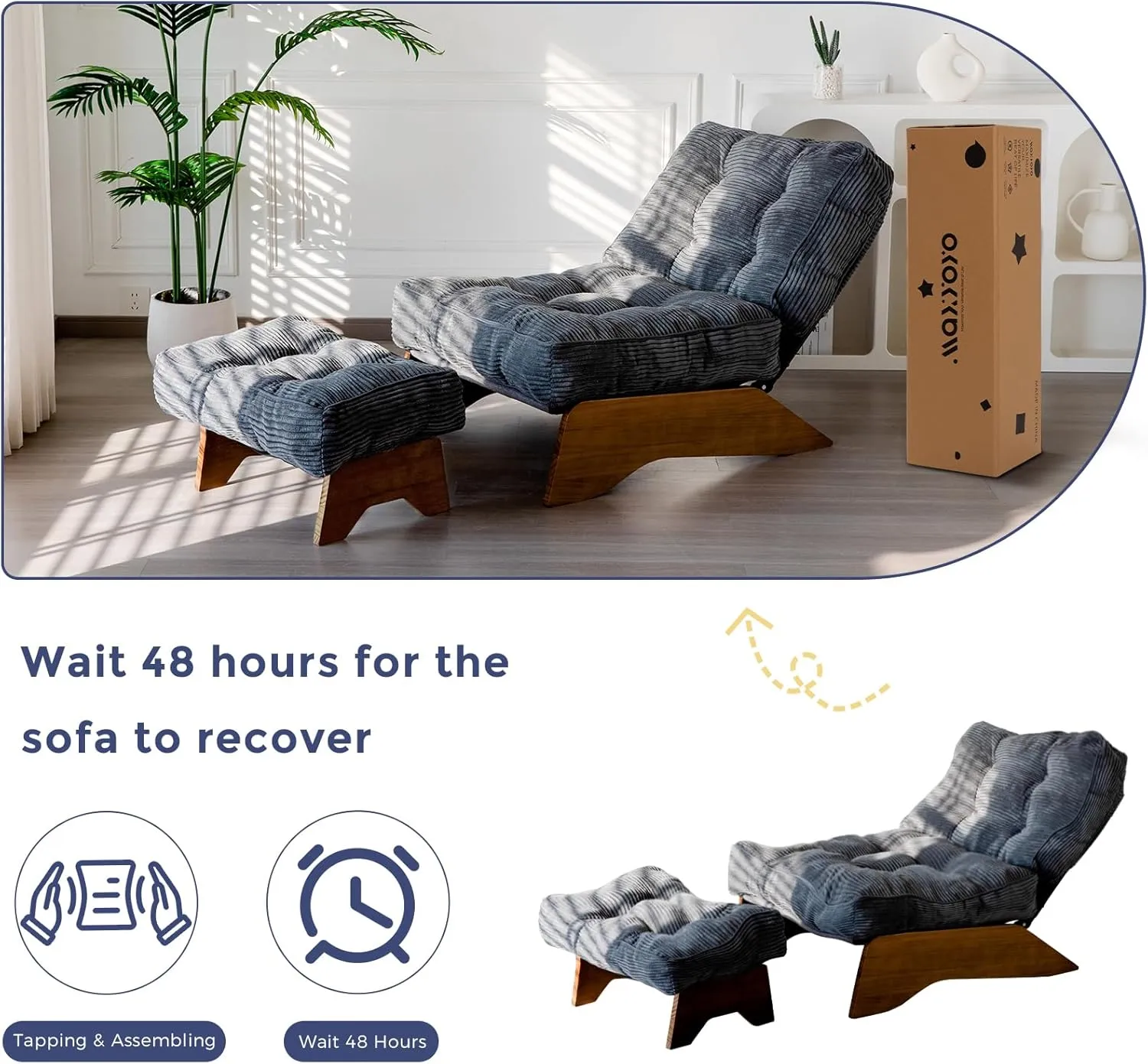 MAXYOYO Accent Chair with Ottoman Adjustable Backrest, Tufted Living Room Chair Upholstered Lounge Chair with Footrest Set, Modern Chair Cozy Reclining Chair for Reading Room, Dark Grey