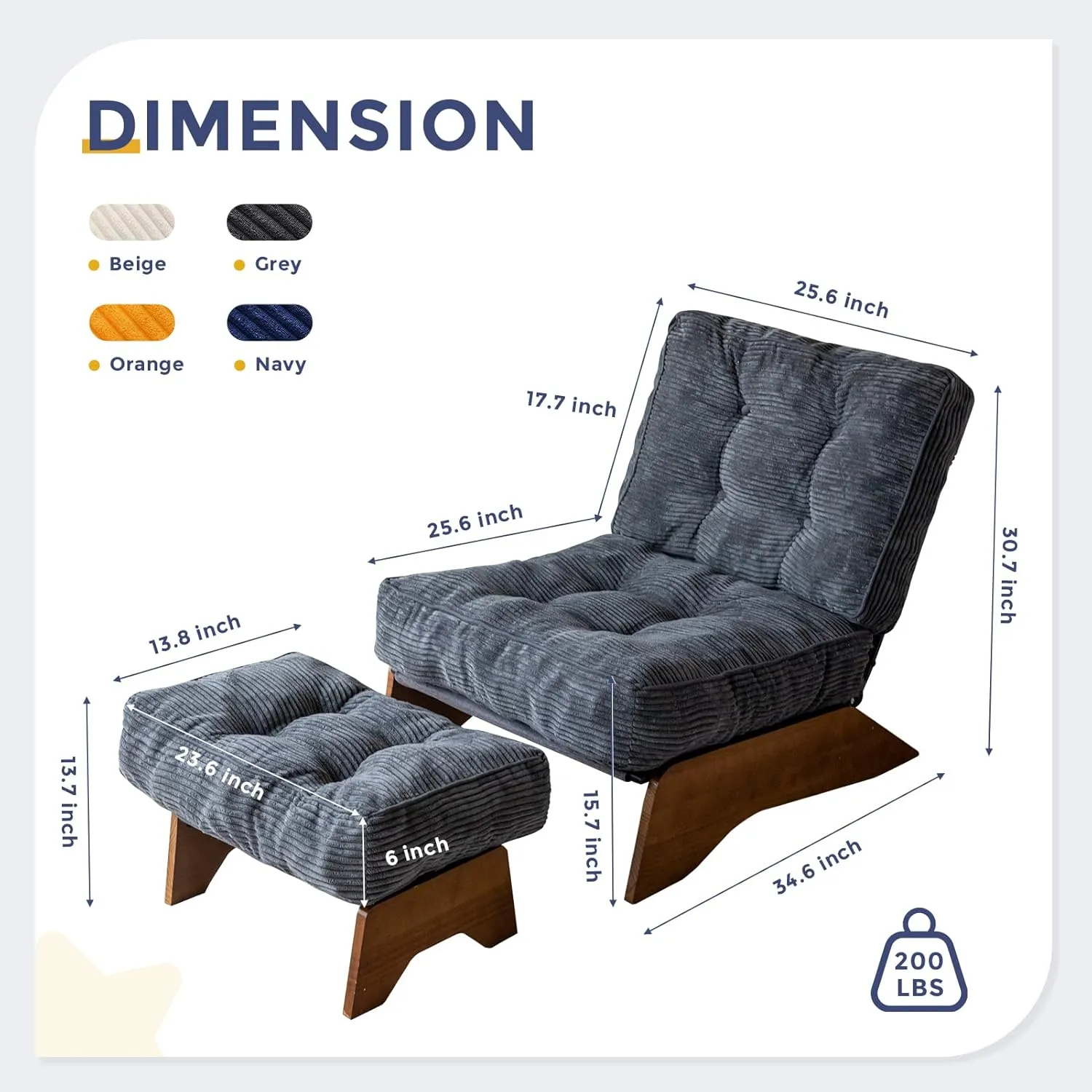 MAXYOYO Accent Chair with Ottoman Adjustable Backrest, Tufted Living Room Chair Upholstered Lounge Chair with Footrest Set, Modern Chair Cozy Reclining Chair for Reading Room, Dark Grey