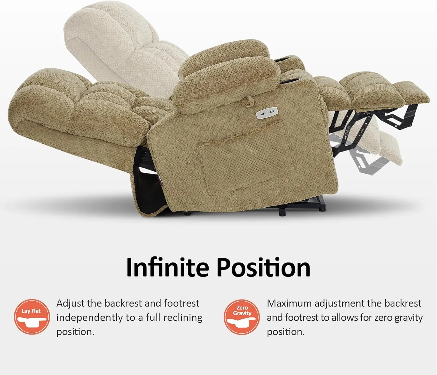 MCombo Dual Motor Power Lift Recliner Chair with Massage and Heat for Elderly People, Infinite Position, USB Ports, Cup Holders, Fabric 7890 (Medium, Beige)