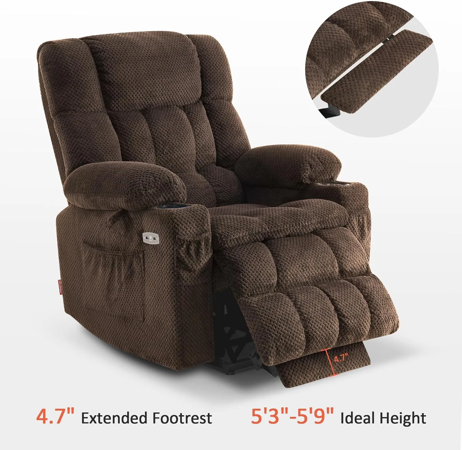 MCombo Dual Motor Power Lift Recliner Chair with Massage and Heat for Elderly People, Infinite Position, USB Ports, Cup Holders, Fabric 7890 (Medium, Mocha)