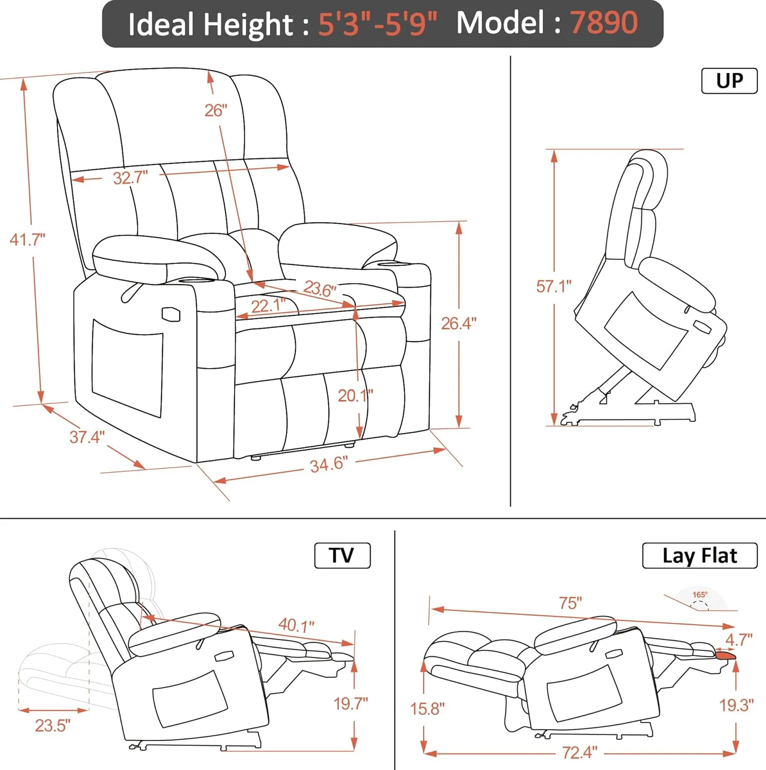 MCombo Dual Motor Power Lift Recliner Chair with Massage and Heat for Elderly People, Infinite Position, USB Ports, Cup Holders, Fabric 7890 (Medium, Mocha)