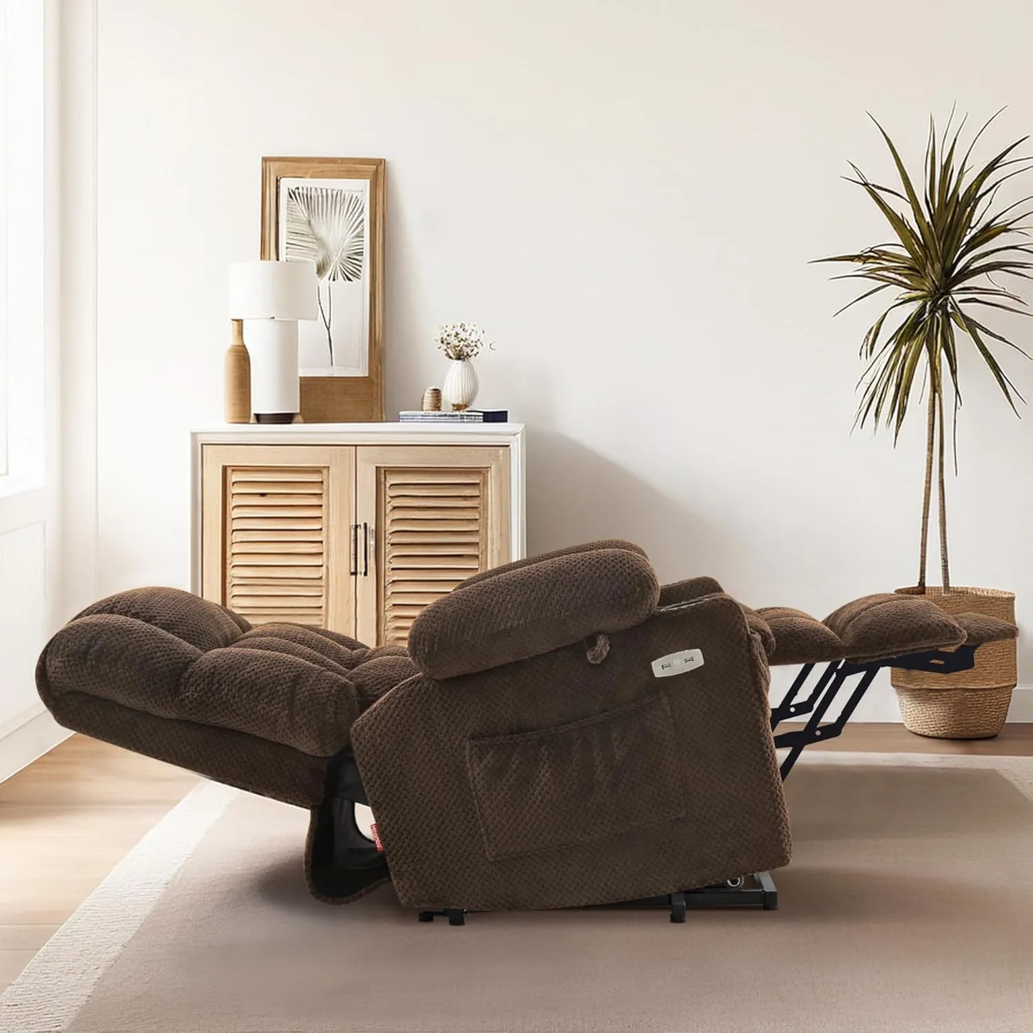 MCombo Dual Motor Power Lift Recliner Chair with Massage and Heat for Elderly People, Infinite Position, USB Ports, Cup Holders, Fabric 7890 (Medium, Mocha)