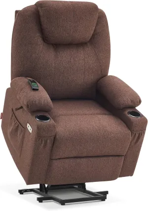 MCombo Large Power Lift Recliner Chair Sofa with Massage and Heat for Big and Tall Elderly People, 3 Positions and USB Ports, Extended Footrest, Fabric 7516 (Large, Coffee)