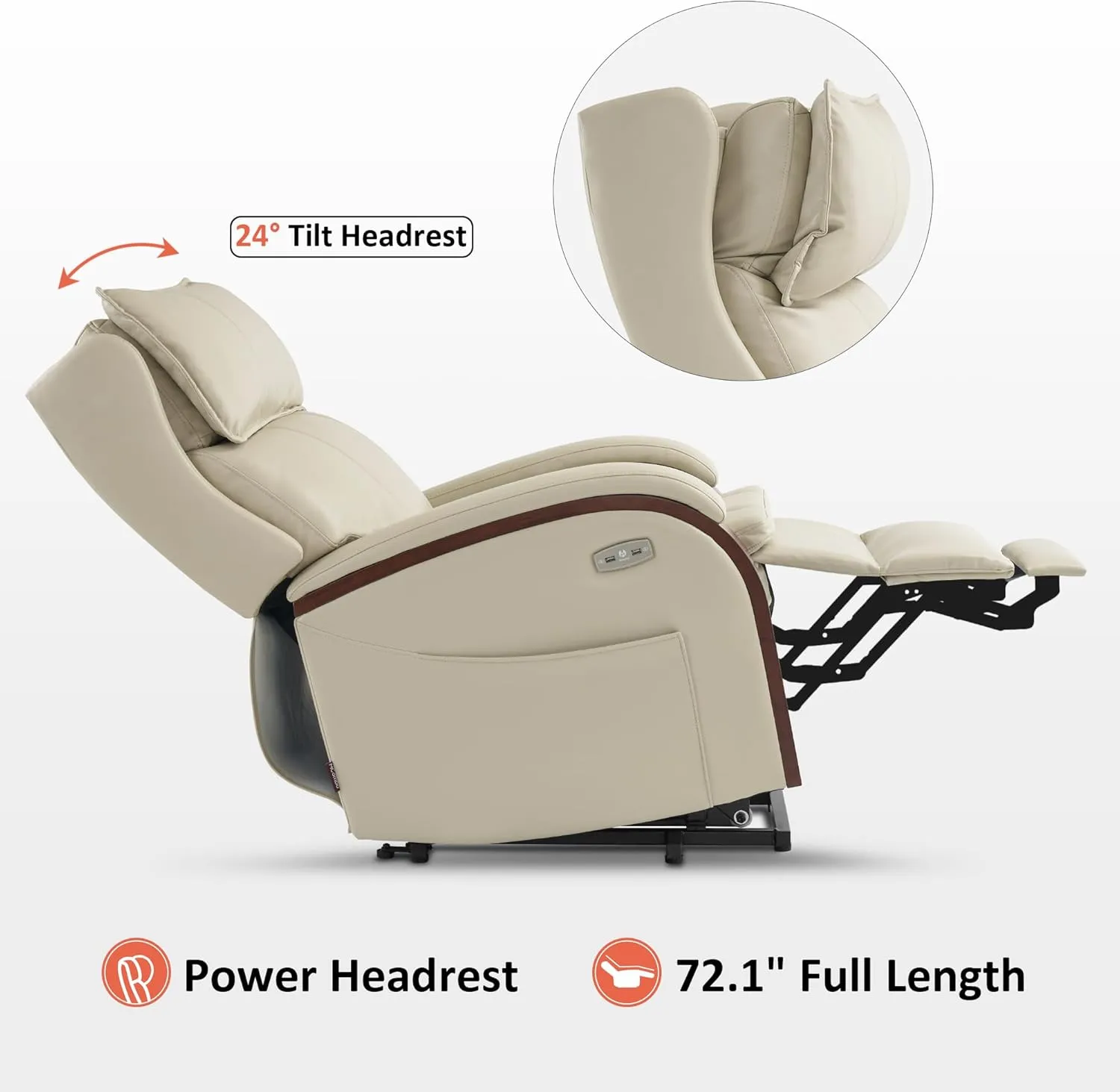 MCombo Power Lift Recliner Chair Sofa with Massage and Heat, Adjustable Headrest for Elderly People, Solid Wood Armrest, USB Ports, Side Pockets, Faux Leather 7917 (Cream White, Medium)