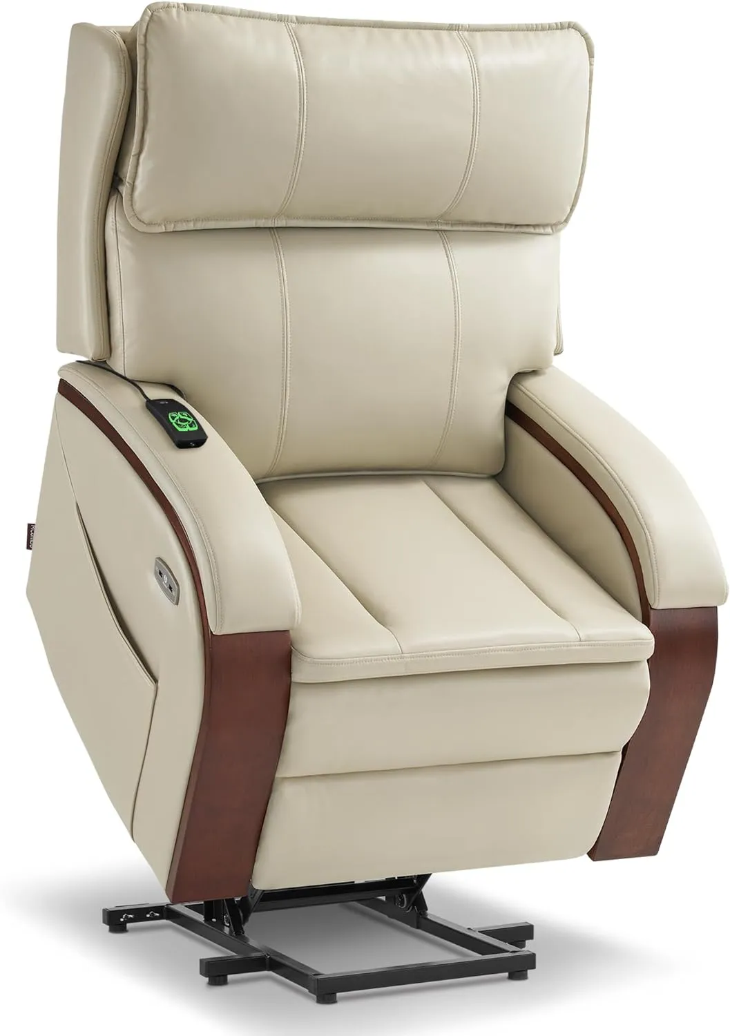 MCombo Power Lift Recliner Chair Sofa with Massage and Heat, Adjustable Headrest for Elderly People, Solid Wood Armrest, USB Ports, Side Pockets, Faux Leather 7917 (Cream White, Medium)