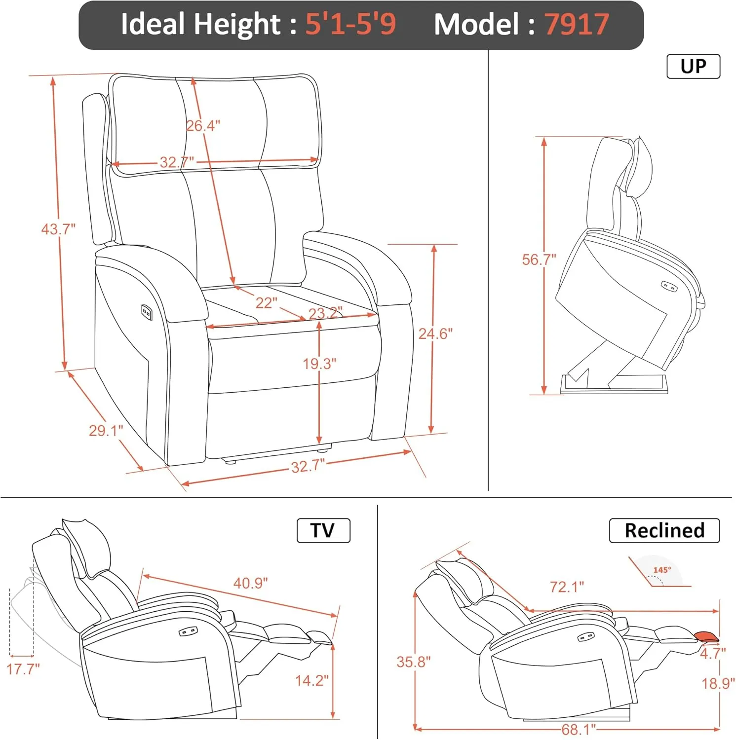 MCombo Power Lift Recliner Chair Sofa with Massage and Heat, Adjustable Headrest for Elderly People, Solid Wood Armrest, USB Ports, Side Pockets, Faux Leather 7917 (Cream White, Medium)
