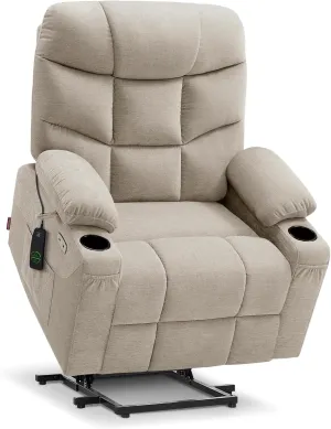 MCombo Power Lift Recliner Chair with Extended Footrest for Elderly People, Fabric 7287 (Oatmeal, Medium-Regular)