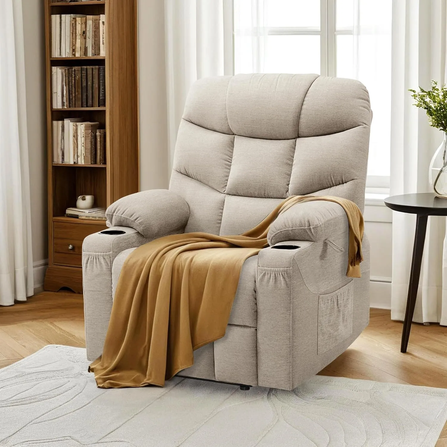 MCombo Power Lift Recliner Chair with Extended Footrest for Elderly People, Fabric 7287 (Oatmeal, Medium-Regular)