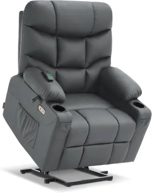 MCombo Power Lift Recliner Chair with Extended Footrest for Elderly People, Faux Leather 7287 (Dark Grey, Medium-Regular)