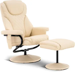 MCombo Recliner with Ottoman, Reclining Chair with Massage, 360 Swivel Living Room Chair Faux Leather, 4901 (Cream White)