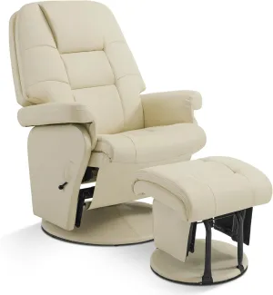 MCombo Swivel Glider Recliner with Ottoman, Reclining Chair with Adjustable Back, Faux Leather Upholstered Lounge Chair for Living Room Bedroom 4800 (Cream White)