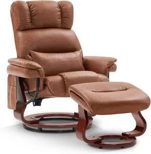 MCombo Swivel Recliners with Ottoman, Reclining TV Chairs with Vibration Massage, Faux Leather Ergonomic Lounge Chair for Living Room Bedroom 4832 (Saddle)