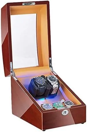 Mechanical Watch Shaker Automatic Watch Winder for 2 Watches   3 Storage with LED Light Soft Flexible Watch Pillow AC Adapter and Battery Powered Quie