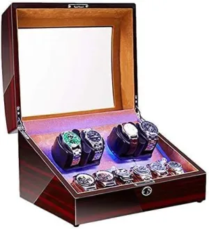 Mechanical Watch Shaker Automatic Watch Winder for 4 Watches   6 Storage Soft Watch Pillow LED Illumination Super Quiet Motor AC Adapter and Battery P