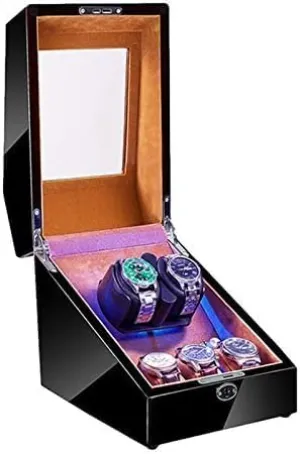 Mechanical Watch Shaker Automatic Watch Winder with LED Light Soft Flexible Watch Pillow AC Adapter and Battery Powered Quiet Motor 4 Rotation Modes (