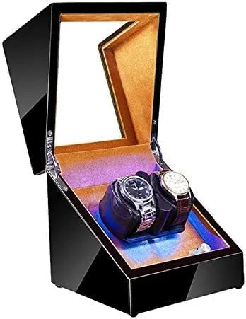 Mechanical Watch Shaker Automatic Watch Winder with LED Light Soft Flexible Watch Pillow AC Adapter and Battery Powered Quiet Motor 4 Rotation Modes (