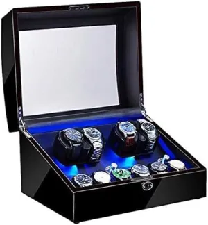 Mechanical Watch Shaker Automatic Watch Winder with LED Light Soft Flexible Watch Pillow AC Adapter and Battery Powered Quiet Motor 4 Rotation Modes (
