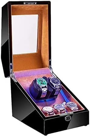 Mechanical Watch Shaker Automatic Watch Winder with LED Light Soft Flexible Watch Pillow AC Adapter and Battery Powered Quiet Motor 4 Rotation Modes (