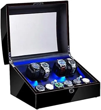 Mechanical Watch Shaker Automatic Watch Winder with LED Light Soft Flexible Watch Pillow AC Adapter and Battery Powered Quiet Motor 4 Rotation Modes (