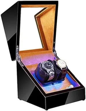 Mechanical Watch Shaker Automatic Watch Winder with LED Light Soft Flexible Watch Pillow AC Adapter and Battery Powered Quiet Motor 4 Rotation Modes (