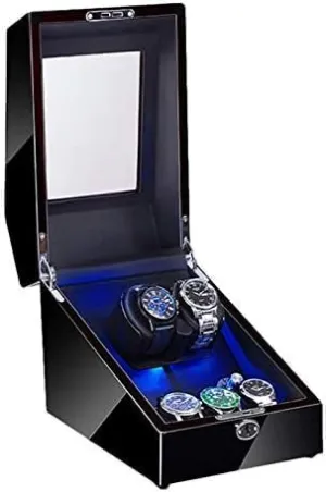 Mechanical Watch Shaker Automatic Watch Winder with LED Light Soft Flexible Watch Pillow AC Adapter and Battery Powered Quiet Motor 4 Rotation Modes (