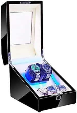 Mechanical Watch Shaker Automatic Watch Winder with LED Light Soft Flexible Watch Pillow AC Adapter and Battery Powered Quiet Motor 4 Rotation Modes (