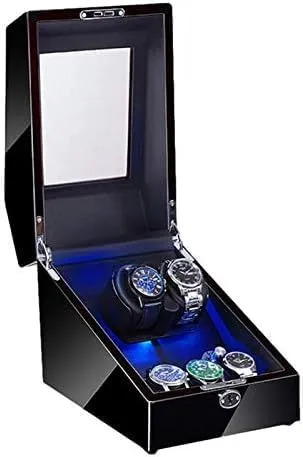 Mechanical Watch Shaker Automatic Watch Winder with LED Light Soft Flexible Watch Pillow AC Adapter and Battery Powered Quiet Motor 4 Rotation Modes (