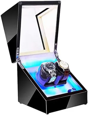 Mechanical Watch Shaker Automatic Watch Winder with LED Light Soft Flexible Watch Pillow AC Adapter and Powered Quiet Motor 4 Rotation Modes