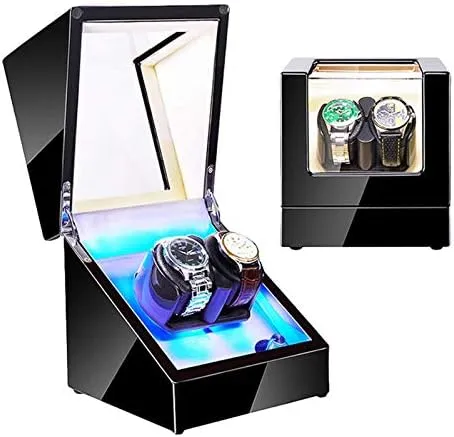 Mechanical Watch Shaker Automatic Watch Winder with LED Light Soft Flexible Watch Pillow AC Adapter and Powered Quiet Motor 4 Rotation Modes