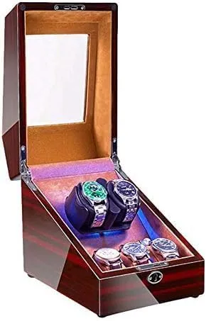 Mechanical Watch Shaker Watch Winder Box for 2 3 Automatic Watches with Interior LED Backlight Quiet Motor Soft Flexible Watch Pillow Dual Power (Colo