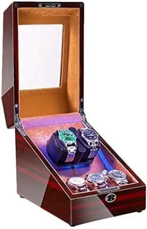 Mechanical Watch Shaker Watch Winder Box for 2 3 Automatic Watches with Interior LED Backlight Quiet Motor Soft Flexible Watch Pillow Dual Power (Colo