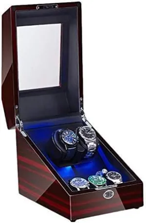 Mechanical Watch Shaker Watch Winder Box for 2 3 Automatic Watches with Interior LED Backlight Quiet Motor Soft Flexible Watch Pillow Dual Power (Colo