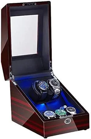 Mechanical Watch Shaker Watch Winder Box for 2 3 Automatic Watches with Interior LED Backlight Quiet Motor Soft Flexible Watch Pillow Dual Power (Colo