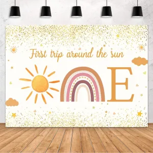 MEHOFOND 7x5ft First Trip Around The Sun Backdrop for 1st Birthday Party Decorations Supplies Boho Sun 1st Birthday Banner Photography Background Party Decor
