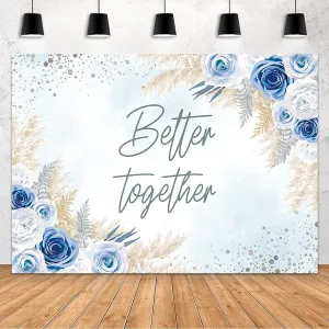 MEHOFOND 8x6ft Better Together Backdrop Boho Bridal Shower Wedding Party Decorations Banner Bohemia Blue White Floral Pampas Grass Photography Background Cake Table Supplies Photo Shoot Props
