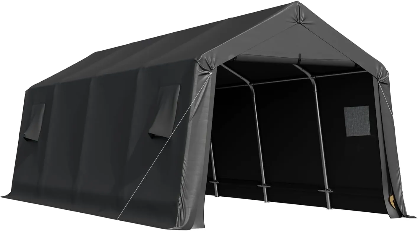 MELLCOM 10 x 20 FT Heavy Duty Carport, Portable Garage with All-Steel Metal Frame & Vents, Anti-Snow Car Canopy Outdoor Storage Shelter shed for Car, Truck, Boat