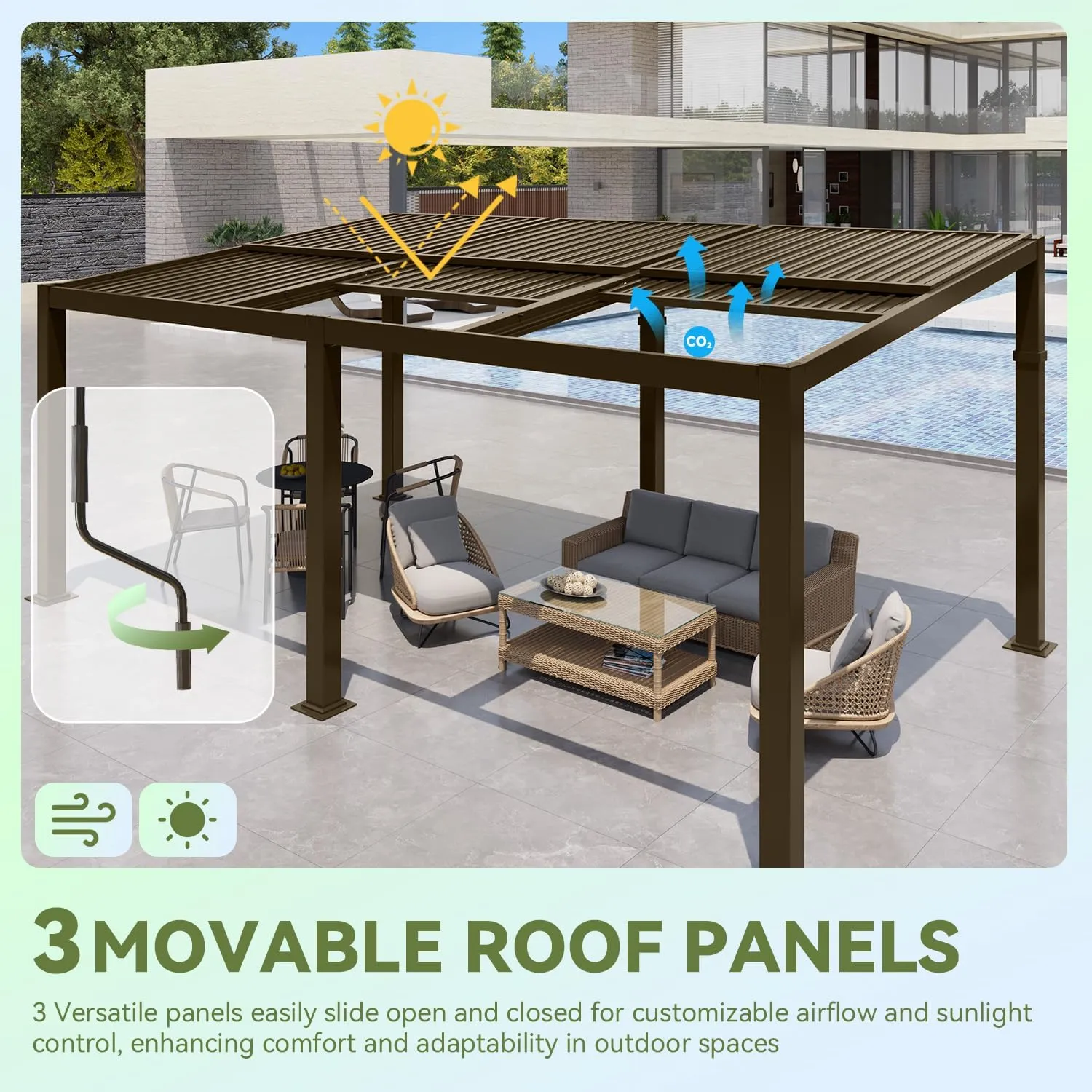 MELLCOM Gazebo 12x20 with Adjustable Galvanized Steel Roofs, All Aluminum Frame Permanent Pergola for Patio, Outdoor Freestanding Shelter, Dark Brown
